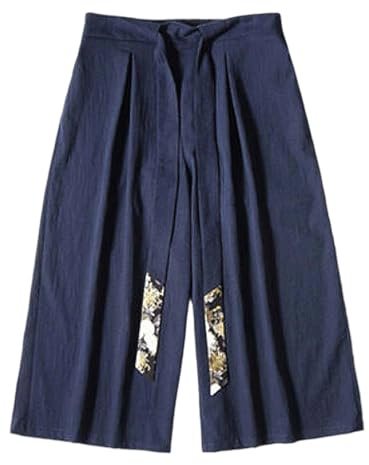 Générique Pantalon Japonais Homme Pantalon Court Taro Kimono Hommes en Lin Vêtements Traditionnels Short Japonais avec Cordon de Serrage Pantacourt Habillé