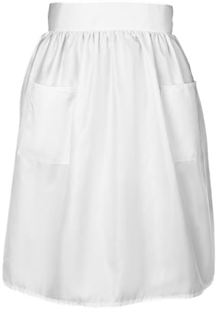Tucnoeu White Waist Apron with 2 Pockets, Vintage Adjustable Ruffle Apron, Adjustable Half Waitress Aprons with Long Ties and Pockets for Party Cooking Kitchen Coffee Shop
