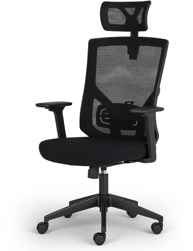 ADOV Silla Ergonómica de Oficina con Reposacabezas y Reposabrazos 3D, Silla Escritorio Alta Transpirable con Respaldo en Malla, Inclinación 120°, Altura Ajustable, Silla Ordenador para Casa y Oficina