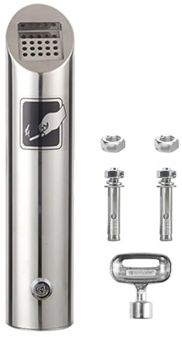 Posacenere da parete in acciaio inox, rotondo, posacenere a parete con serratura, resistente alle intemperie, per terrazza, ristorante, hotel e ufficio o balcone (argento)