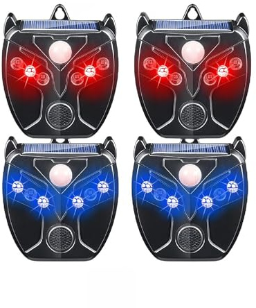 4X Répulsif Chat - Répulsif Animaux Haute Puissance avec Rouge LED Lampe, Répulsif Étanche Charge de Solaire ou de Piles - Répulsif Souris Chien Renard Cerf Ours Sauvage