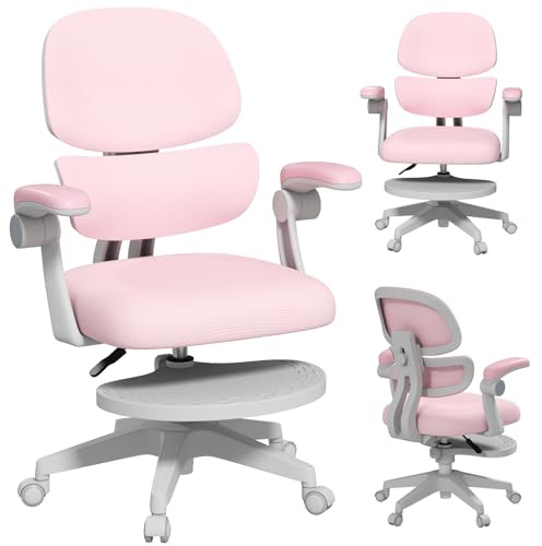 JOYLDIAS Schreibtischstuhl Kinder Ergonomischer, Kinderstuhl mit Verstellbarer Rückenlehne & Übergroß Fußablage, Bürostuhl Kinder Drehstuhl mit klappbarer Armlehnen, Stuhl Für Kinder & Jugendliche