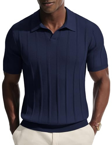PJ PAUL JONES Mens Polo Shirts Short Sleeve V Neck Knitted Polo T Shirts Tops