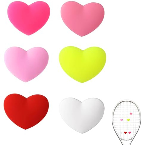 Fukaisu 6pcs Amortisseurs Vibrations pour Raquettes Tennis, Silicone en Forme de Cœur Cordes Raquette Amortisseurs Chocs Antidérapants Mignons Raquettes Tennis pour Femmes Hommes (Multicolores)
