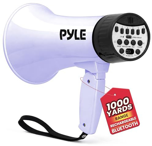 Pyle Megaphone Haut-Parleur 30 W | Mégaphone Bullhorn Rechargeable avec bandoulière, sirène, Bluetooth et changeur de Voix | Portée de 914 m | Enregistrement et Lecture | Design résistant aux