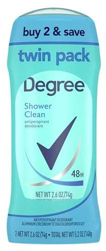 Degree Antiperspirant Deodorant Twin Pack Shower Clean 48-Hour Sweat and Odor Protection Antiperspirant for Women 2.6 oz
