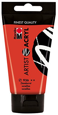 Marabu 12200002936 - Artist Acryl zinnoberrot 75 ml, feine Acrylfarbe in Künstlerqualität, auf Wasserbasis, pastose Konsistenz, hoch pigmentiert, sehr gute Brillanz und Deckkraft