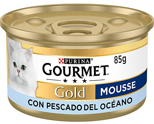 GOURMET Gold Mousse, Comida Húmeda para Gato Adulto, Mousse de Pescado del Océano, Pack de 24 Latas de 85 g