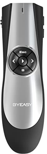 BYEASY Präsentationsklicker mit grünem Laser und Lautstärkeregler, RF 2,4 GHz Wireless Presenter Remote 30 m, USB PPT Clicker für Google Slides, PowerPoint und mehr