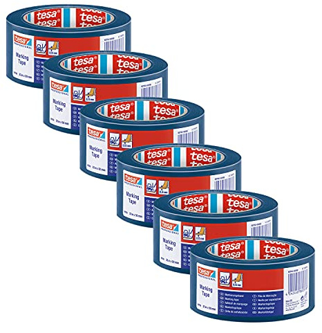 tesa 60760 Bodenmarkierung Markierungsband aus weichem PVC - Warnband für temporäre Arbeitsbereich-Kennzeichnung, ideal für Innenbereiche - blau - je 33 m x 5 cm | 6er Pack