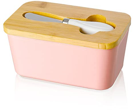 Beurrier en Porcelaine, Candiicap Boîte à Beurre avec Couvercle et Couteau à Beurre, Conteneur de Beurre avec Bague d'Étanchéité en Silicone pour Tous les Types de Beurre (Rose Mat)