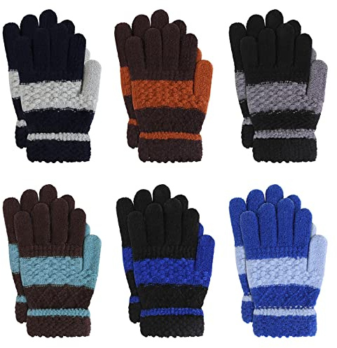 TAGVO 6 Paar Kinderhandschuhe, Stretch Vollfinger Handschuhe Winter Warme Strickhandschuhe für 4~7 Jahre alte Kinder Mädchen Jungen Schule Pendeln im Freien Spielen