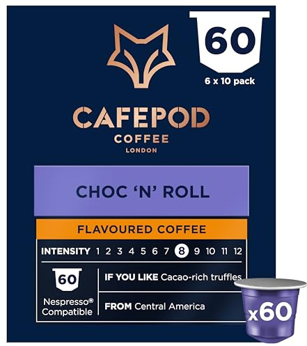 CAFEPOD Chokladsmaksatt kaffe • Nespressokompatibla kaffekapslar • Återvinningsbara aluminiumkapslar • CHOC 'N' ROLL • Rainforest Alliance-certifierad • 60 kapslar