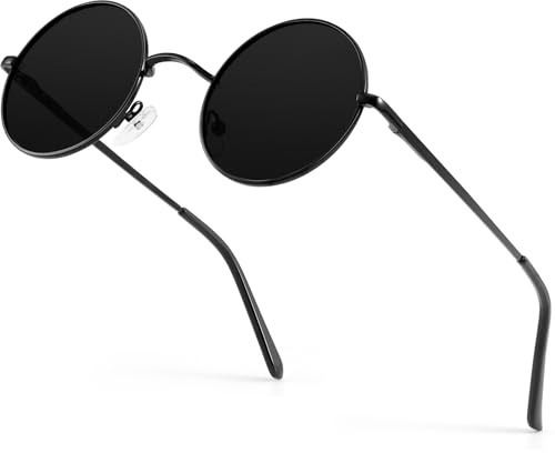 ANYLUV Round Sunglasses Mens Polarised Sunglasses for Women UV Protection Retro Black Sun Glasses Circle Sun Glasses Hippie Travelling Driving