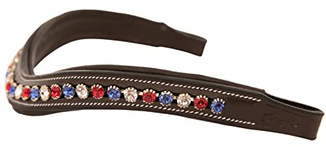 Exion Curved Crystal Browband for Horses – Soft Padded Bling English Bridle Brow Band | Dressage, Show, Jumping | Black, Brown| Red, Blue & White Crystal Browband For Horses