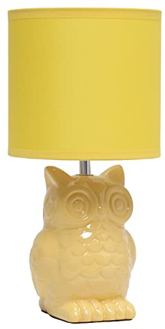 Simple Designs LT1136-DLN 12.8 Contemporary Ceramic Owl Bedside Table Desk Lamp w Matching Fabric Shade for Decor, Bedroom, Nightstand, Living Room, Entryway, Kids' Room, Nursery, Dandelion Yellow