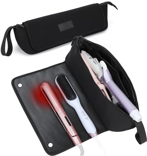 Travel Essentials Sac à Outils De Coiffure En Néoprène Avec Tapis Ignifuge Pour Fer Plat Ou à Friser, Accessoires Pour Fer à Lisser, Cadeau Pour Femme, Maman, Fille, Sœur, Amie, Pour Anniversaire
