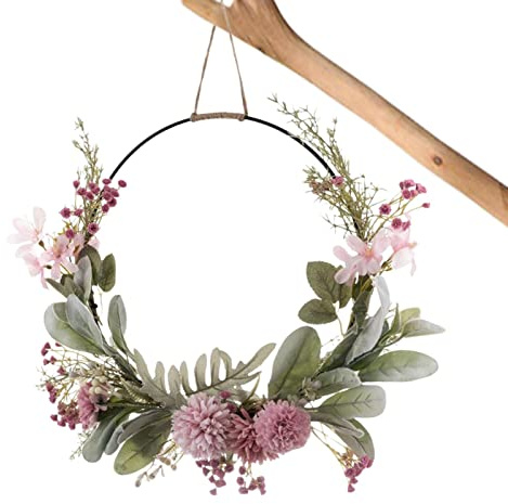 Dörrkrans, 41 cm, vårdörrkrans, dekoration, konstgjord blomkrans, ytterdörrkrans, att hänga utomhus, rosa, lila dörrblomkrans, färgglada dörrhängare, vår- och sommardekoration