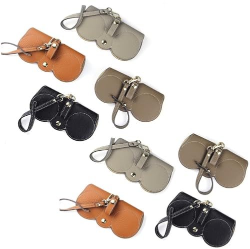 Eruceky 8 stycken mjukt läder solglasögon väska, glasögonfodral, bärbar tunn glasögonväska, läderglasögon skyddsväska(), Svart, brun, orange, grå, 7cm x 14cm
