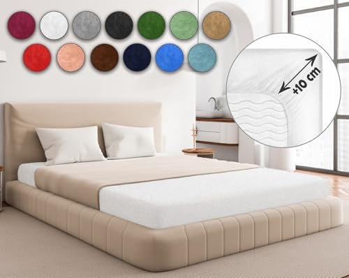 Sesto Senso Spannbettlaken 140x200cm Weiß für Topper Frottee mit Gummizug 100% Baumwolle