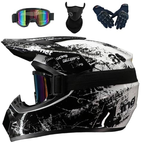 HKFBHFKM Casco de Motocross Naranja Floral, para Hombre, con Gafas, Guantes de Máscara, para Adulto, Moto, Deporte, Mujer, Hombre, Descenso, ATV, MTB, Quad, Bicicleta(CC,L(56-57cm))