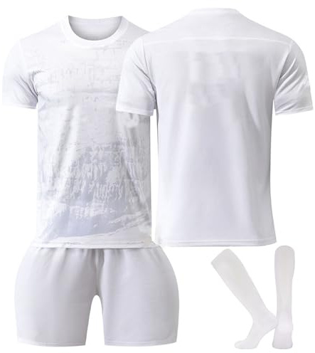 Awonlate Ensemble de Maillot de Football pour Enfant, T-Shirt et Short en Jersey, Blanc, Taille: 22 (Hauteur: 120-130CM)
