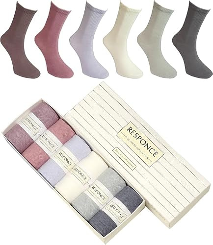 Tafluxe Responce 6 Pairs, Ultra Soft Cotton Socks for Women & Men, Breathable, Durable, Stretchable, Colourful, Socks with a Gift Box (Pink-White-Gray Tones) L-XL