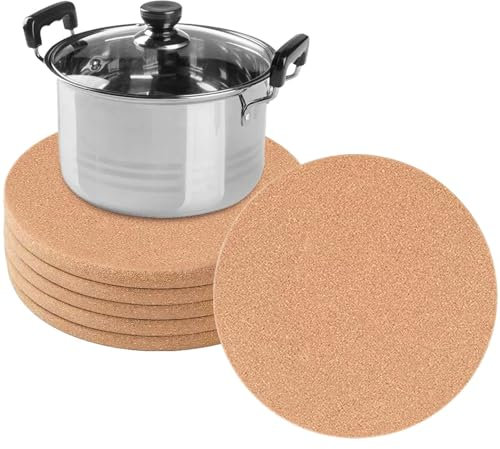 VEGOATY Confezione da 6 Sottobicchieri Rotondi da 19 cm, in Sughero, Resistenti al Calore e Assorbenti, Rotondi, Per Pentole, Padelle, Sottopentola in Sughero, Extra Spessi