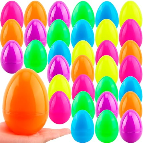 Restroma 36 Pack 5 Inch Fillable Easter Eggs Large Plastic Easter Egg Colorful Easter Eggs Empty Surprise Egg Toys for Easter Basket Stuffers Fillers Party Decor, 6 Colors