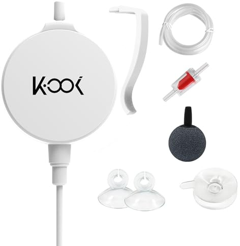 Melearch Mini Air Pump for Aquarium, Quiet Air Bubbler with Air Stone Air Tubing Clip, Oxygen Aerator for 1-15 Gallon Fish Tank, 1.3 Watt, 450 ML/min, White