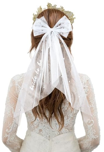 CharmBurst Zwei-Schichten Perlenschleier, Brautgeschenk, Junggesellinnenabschied und Brautjungfernparty-Zubehör, Elegantes Tüllmodell, Weißer Schleier für Braut