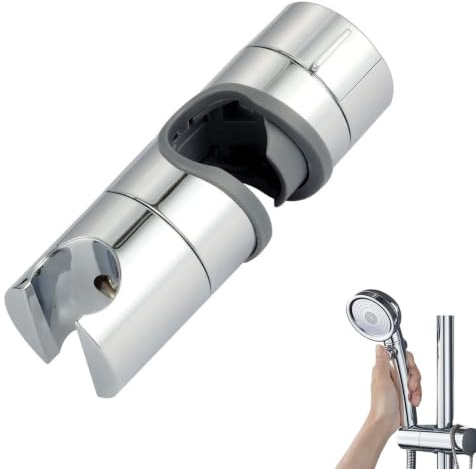 FLAVNTEL Supporto Soffione Doccia per Barra per Saliscendi,Supporto Doccia, Saliscendi Doccia Regolabile in ABS con Morsetto,Supporto Soffione Doccia per Saliscendi Doccia, Cromo, Argento(18-25 mm)