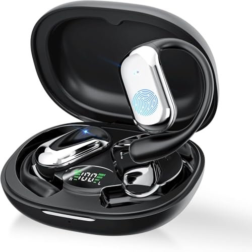 CoolJumper Auriculares Oreja Abierta Bluetooth 5.4, Auriculares Inalámbricos Deportivos con Gancho, Reproducción de 50H Pantalla LED, Cascos con micrófono Incorporado, Control Táctil