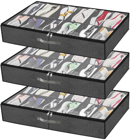 STARVAST 3 unidades de cajonera para almacenamiento de zapatos, sistema de almacenamiento de zapatos con 12 compartimentos, organizador de zapatos para debajo de la cama, caja de almacenamiento