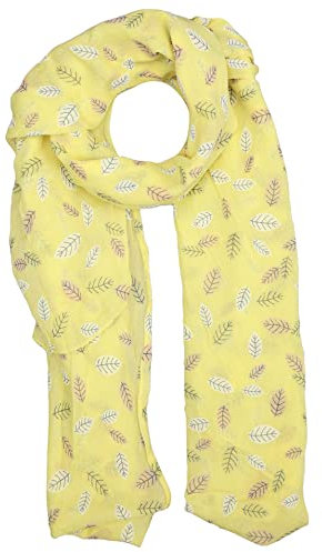 Zwillingsherz Seiden-Tuch Damen mit Blätter Muster - Made in Italy - Eleganter Sommer-Schal für Frauen - Hochwertiges Seidentuch/Seidenschal - Halstuch und Chiffon-Stola Dezent Stilvoll gelb