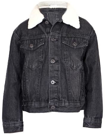 NOROZE Boys Denim Jacket with Detachable Sherpa Collar Classic Jean Trucker Coat (9-10 Years, Black)