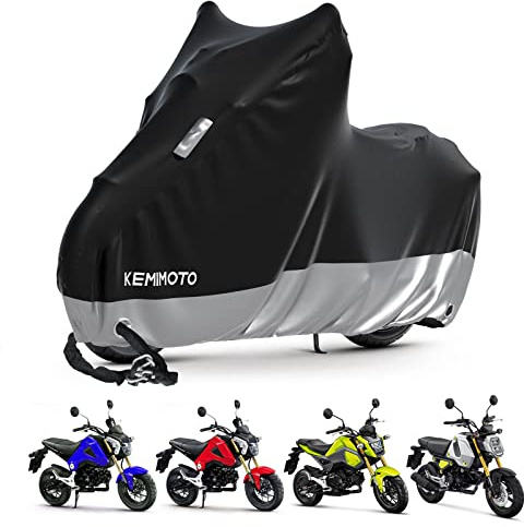 KEMIMOTO Heavy Duty 300D Motorcycle Cover Waterproof with Tail Tidy Window Fit for Grom Navi Monkey Z125 Benelli Mini Motorbike Covers with Soft Cotton Lining & Lock Hole UV Dust Outdoor All Weather