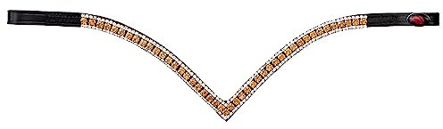 Start Woden Stirnriemen Pferd Glitzer, Stirnband Leder Diamond Pferdestirnband Pferdeschmuck geschwungen für Trense, Stirnriemen für Pferde Größe Warmblut, Vollblut und Pony (Full, Schwarz/LCT)