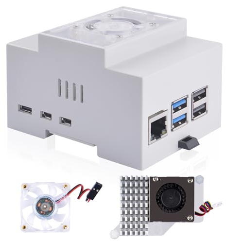 GeeekPi Carcasa para Raspberry Pi 5, carcasa DIN Rail ABS con ventilador de refrigeración activo para Raspberry Pi 5, caja modular para paneles eléctricos