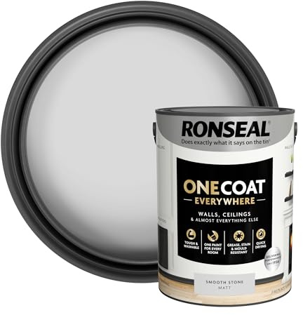RONSEAL One Coat Everywhere Paint Smooth Stone Matt 5L – Durable Interior Paint for Walls & Ceilings Smooth Finish Quick Coverage Ideal for Easy Home Projects