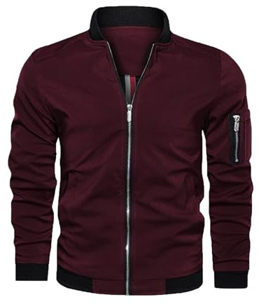 Hombre Primavera-Otoño Casual-Clásica Vintage-Deportiva Chaqueta - Bomber Fit Cuello Alto Ropa Deportiva Transición Cortavientos Ligeras Estilo Informal Cazadora Softshell Masculina Chaqueta Rojo L