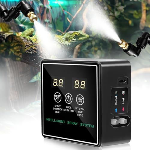 Mucek bevattningssystem, terrarium, intelligent reptiler, vinvsystem för terrarium, luftfuktare, spraymunstycken 360° justerbar, intelligent bevattningssystem, terrarium
