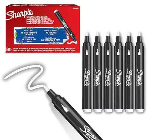 Sharpie Creative Marker Acrylic Paint Pens | Bullet Tip Water-Based Paint Markers | White | No-Bleed Ink Writes on Most Surfaces | Crafting & Art Supplies | 6 Count