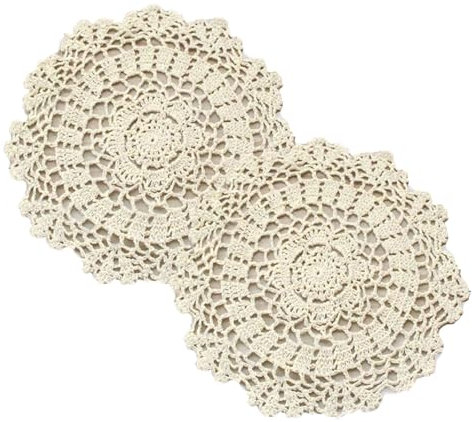 2 Stück Handgefertigte Tischsets, Rund Gehäkelt Spitzendeckchen, Baumwolle Gewebte Platzsets, rutschfest Hitzebeständige Platzdeckchen für Küche, Esszimmer und Party Tisch Dekoration (Beige: 20 cm)