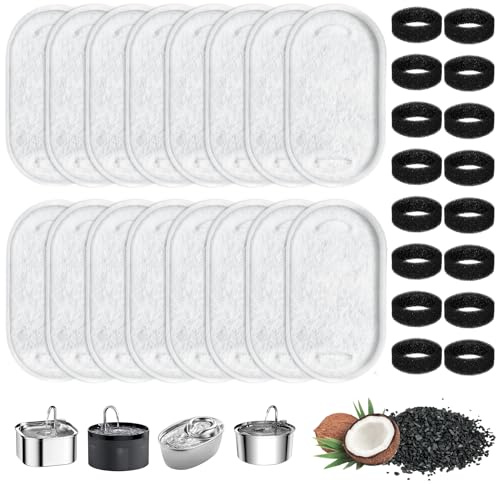32 st katt vattenfontän filter, vattenfontän filterset för katter, 16 st aktivt kolfilter och 16 st skumfilter, ersättning för vattenfontän för djur 3,2 L/2 L