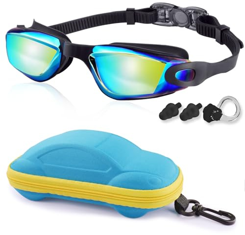 COOLOO Kids Swimming Goggles, Kids Goggles Silicone Nose Bridge Clear Vision Anti Fog Waterproof UV Protection for Age 3-12 Boys Girls