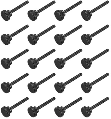 sourcing map M4x40mm Knurled Thumb Screws, Black Steel Flat Head Thumb Screws Zinc Plated Metric Knurled Head Bolts with Shoulder Grip Knobs Hand Tighten Thread Fasteners, 20 Pcs