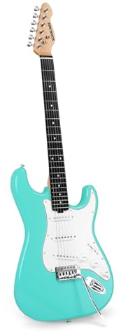 SONICAKE Elgitarr 39 tum i full storlek med klassiska SSS-upphämtningar, lätt kropp, tremolo-däck, runda knappar och justerbar Truss-Rod QGT-10 (grön)