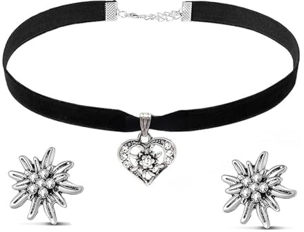 LIUYIDM Traditionella kostymsmycken för kvinnor, 3 delar, Oktoberfest tillbehör, kvinnor, kostymsmycke, set, ädelvitt, halsband, elegant traditionell kedja, lämplig för damhänge, ölfest-klädtillbehör