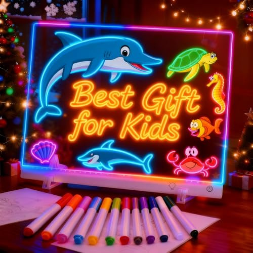 Led Drawing Board with 13 Light Effects, 17 Rechargeable Glow Doodle LED Note Board with Colors, Neon Light Up Drawing Tablet Gifts for Kids for Education Birthday Christmas Gift Ideas